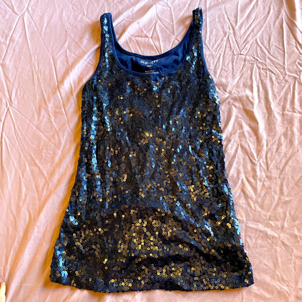 Navy sequin tank top
